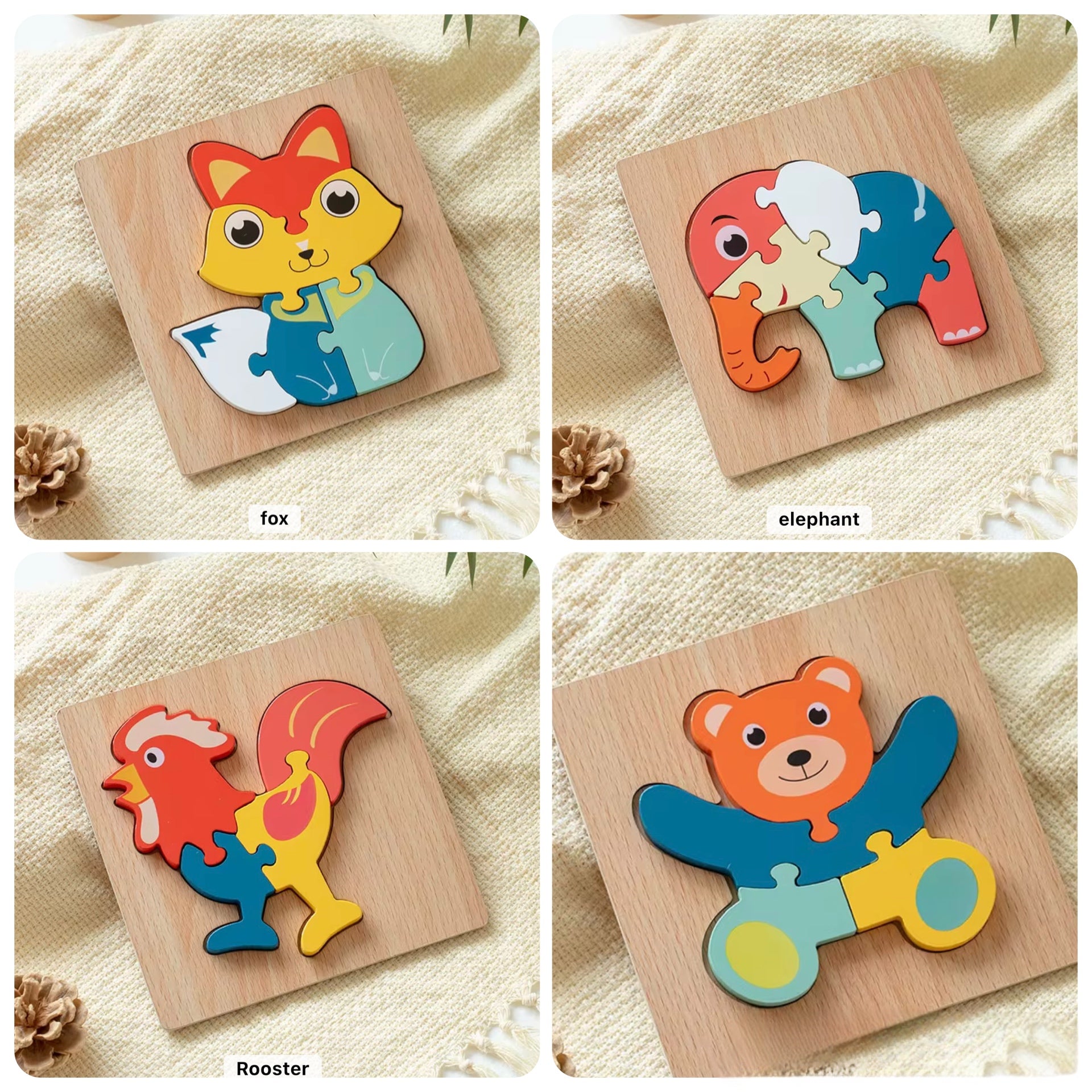 4 Piece Wooden Puzzles: Fostering Early Learning and Cognitive Skills